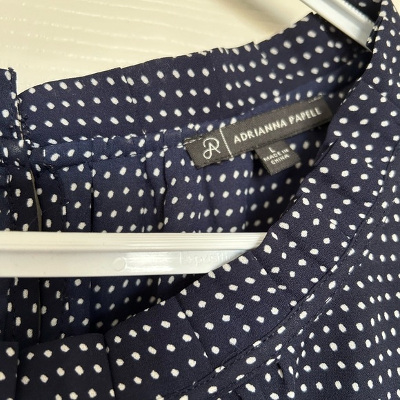 4/$20 Adrianna Papell polka dot ruffle flounce blouse- size L - Picture 4 of 9